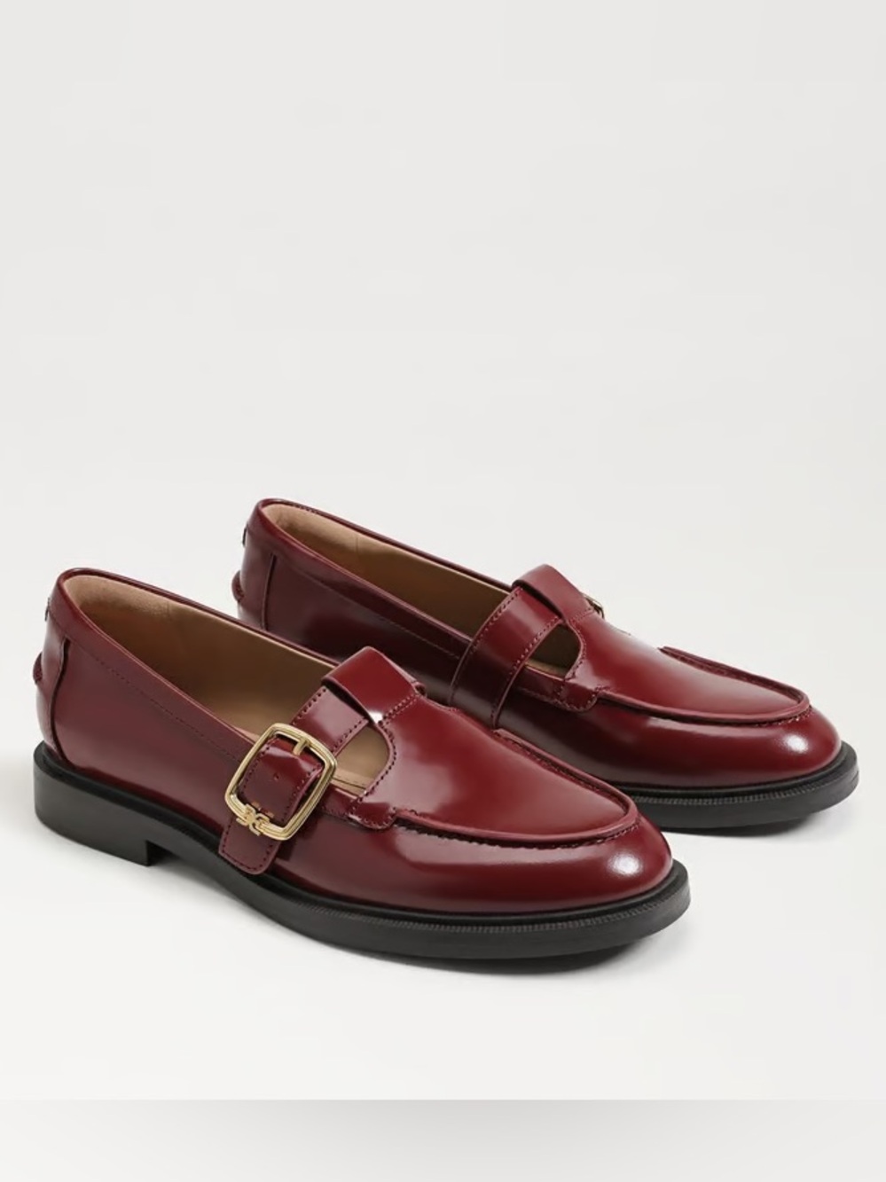 NWT Sam Edelman Elaina T-Strap Buckle Loafer French Merlot Leather
